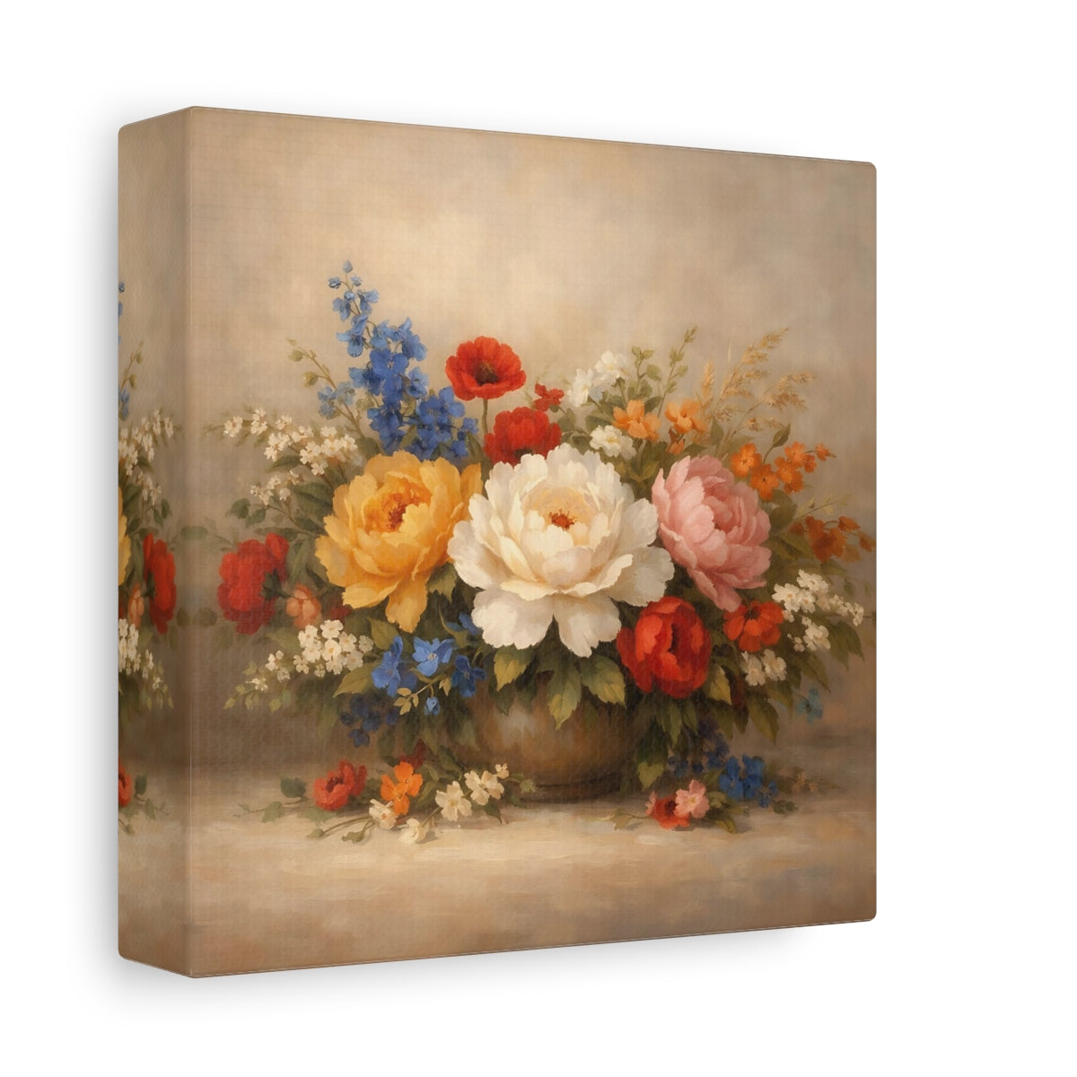 Side Mockup 1. Floral Flower Bouquet Colorful Flowers shown as stretched canvas wall art