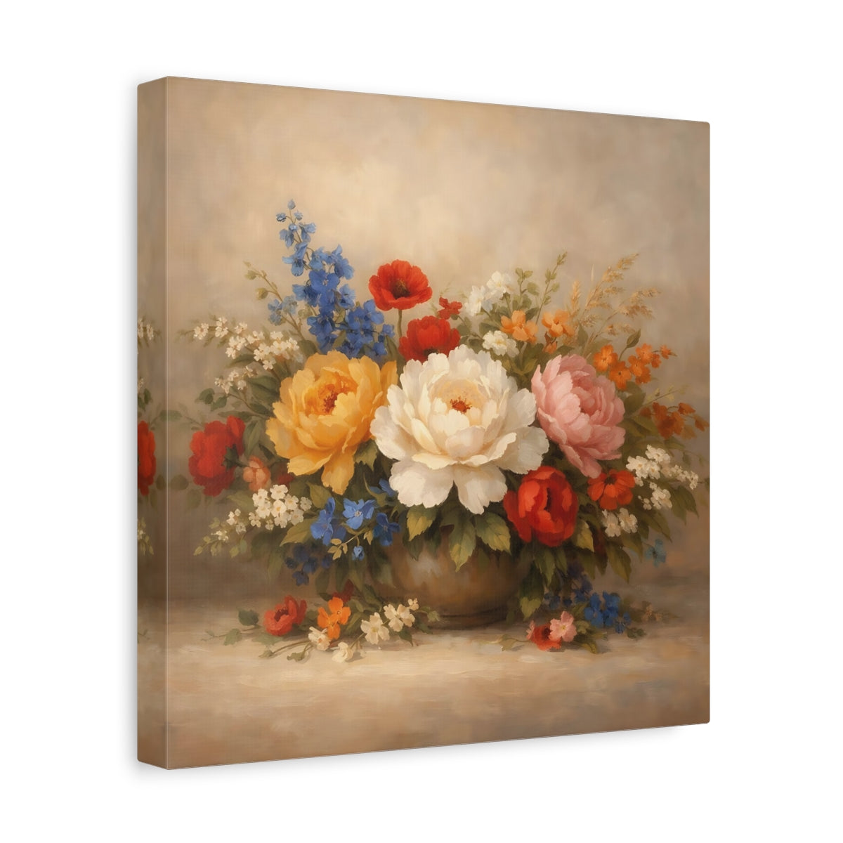 Side Mockup 8. Floral Flower Bouquet Colorful Flowers shown as stretched canvas wall art