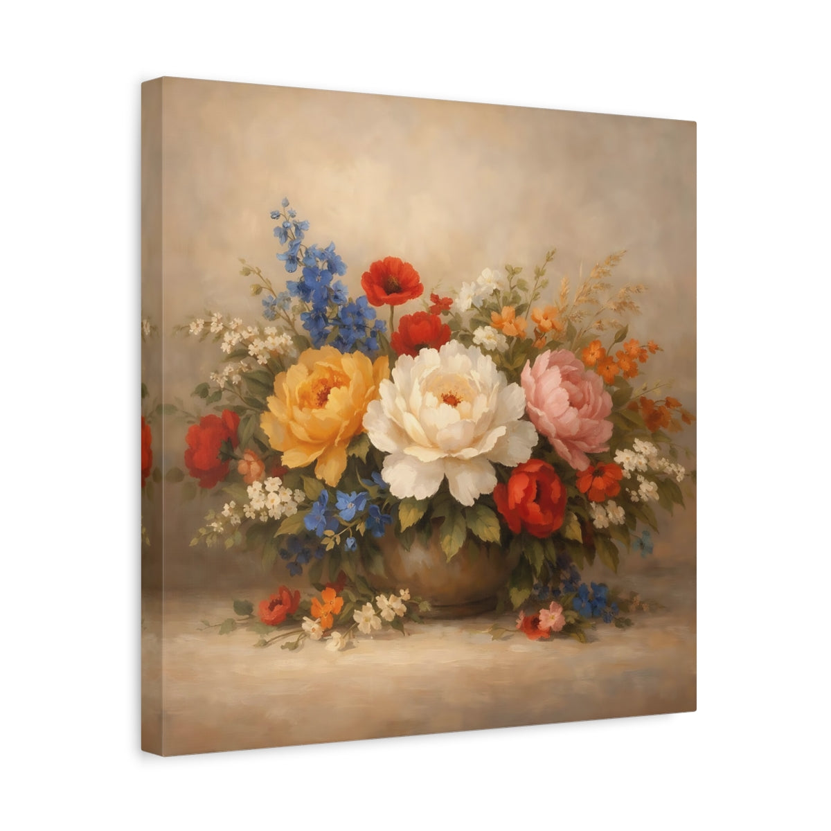 Side Mockup 6. Floral Flower Bouquet Colorful Flowers shown as stretched canvas wall art