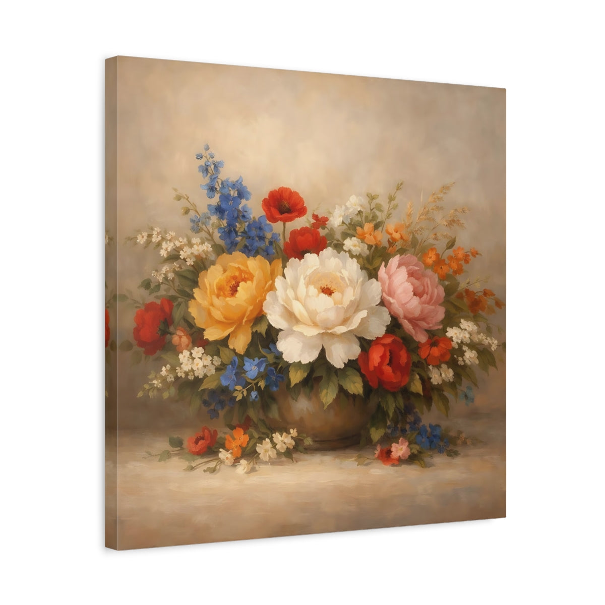 Side Mockup 5. Floral Flower Bouquet Colorful Flowers shown as stretched canvas wall art