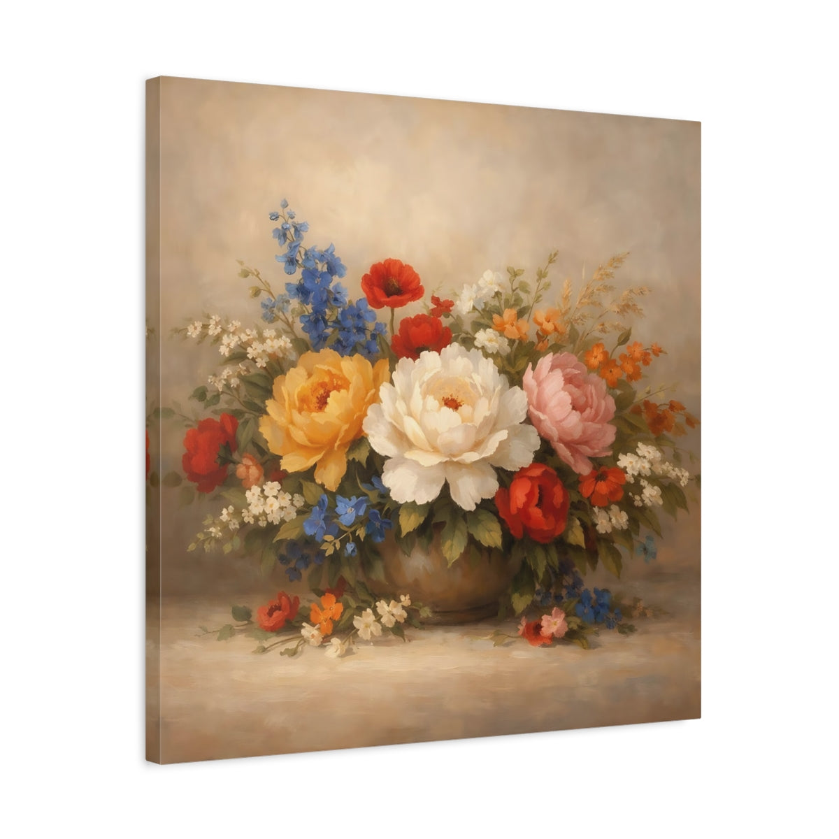 Side Mockup 4. Floral Flower Bouquet Colorful Flowers shown as stretched canvas wall art