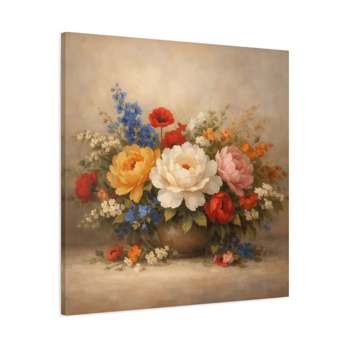 Side Mockup 3. Floral Flower Bouquet Colorful Flowers shown as stretched canvas wall art