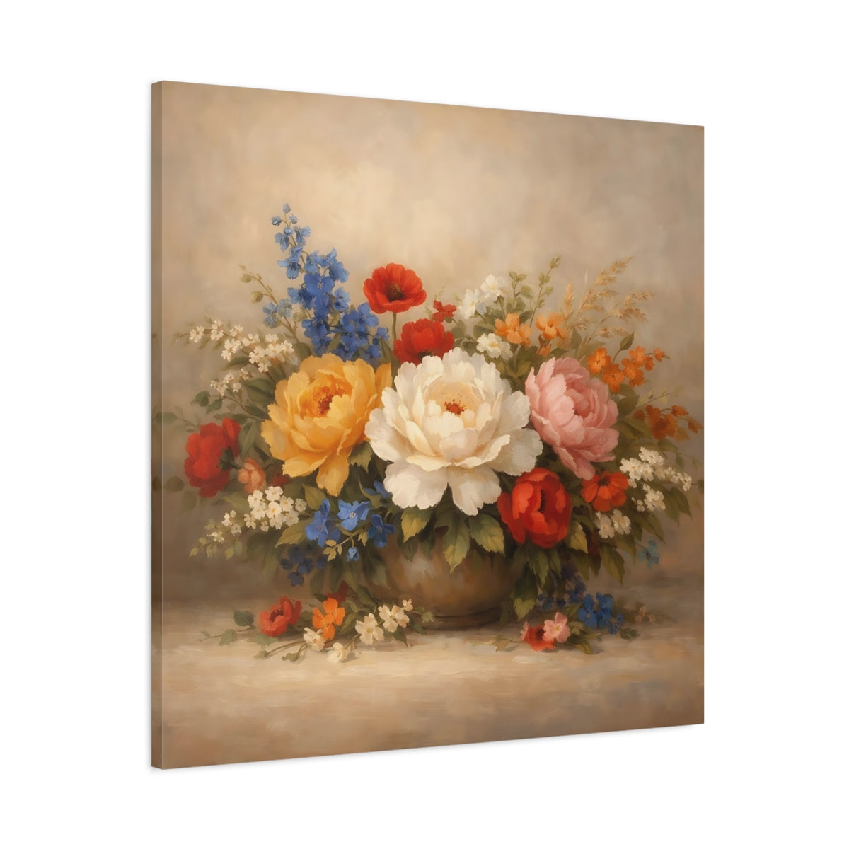 Side Mockup 2. Floral Flower Bouquet Colorful Flowers shown as stretched canvas wall art