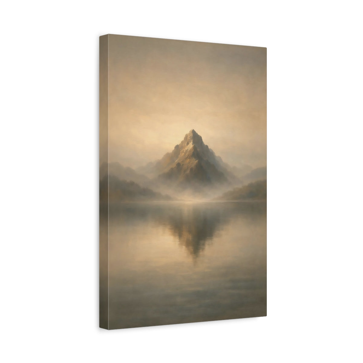 Side Mockup 4. Nature Mountain Lake Golden Mountain Lake shown as stretched canvas wall art