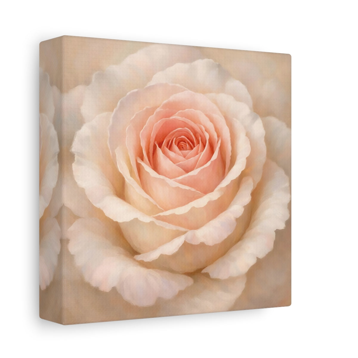 Side Mockup 1. Floral Pink Rose Pink Rose shown as stretched canvas wall art