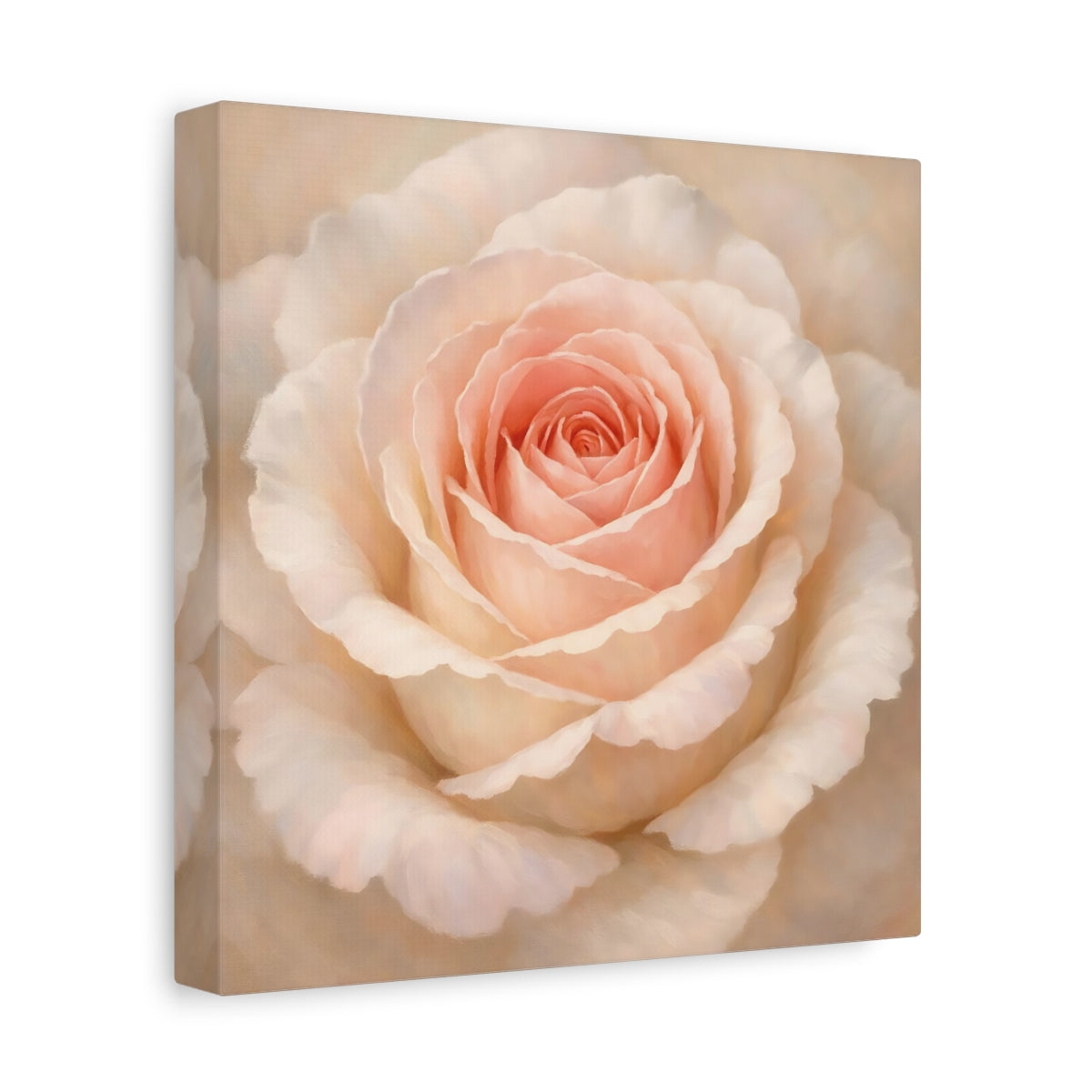 Side Mockup 9. Floral Pink Rose Pink Rose shown as stretched canvas wall art