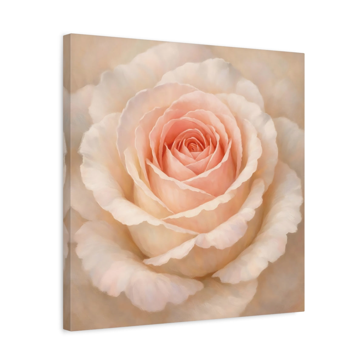 Side Mockup 5. Floral Pink Rose Pink Rose shown as stretched canvas wall art