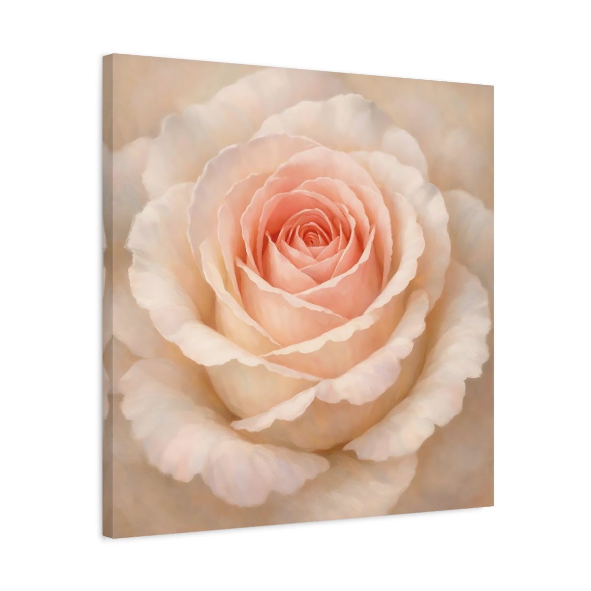 Side Mockup 4. Floral Pink Rose Pink Rose shown as stretched canvas wall art