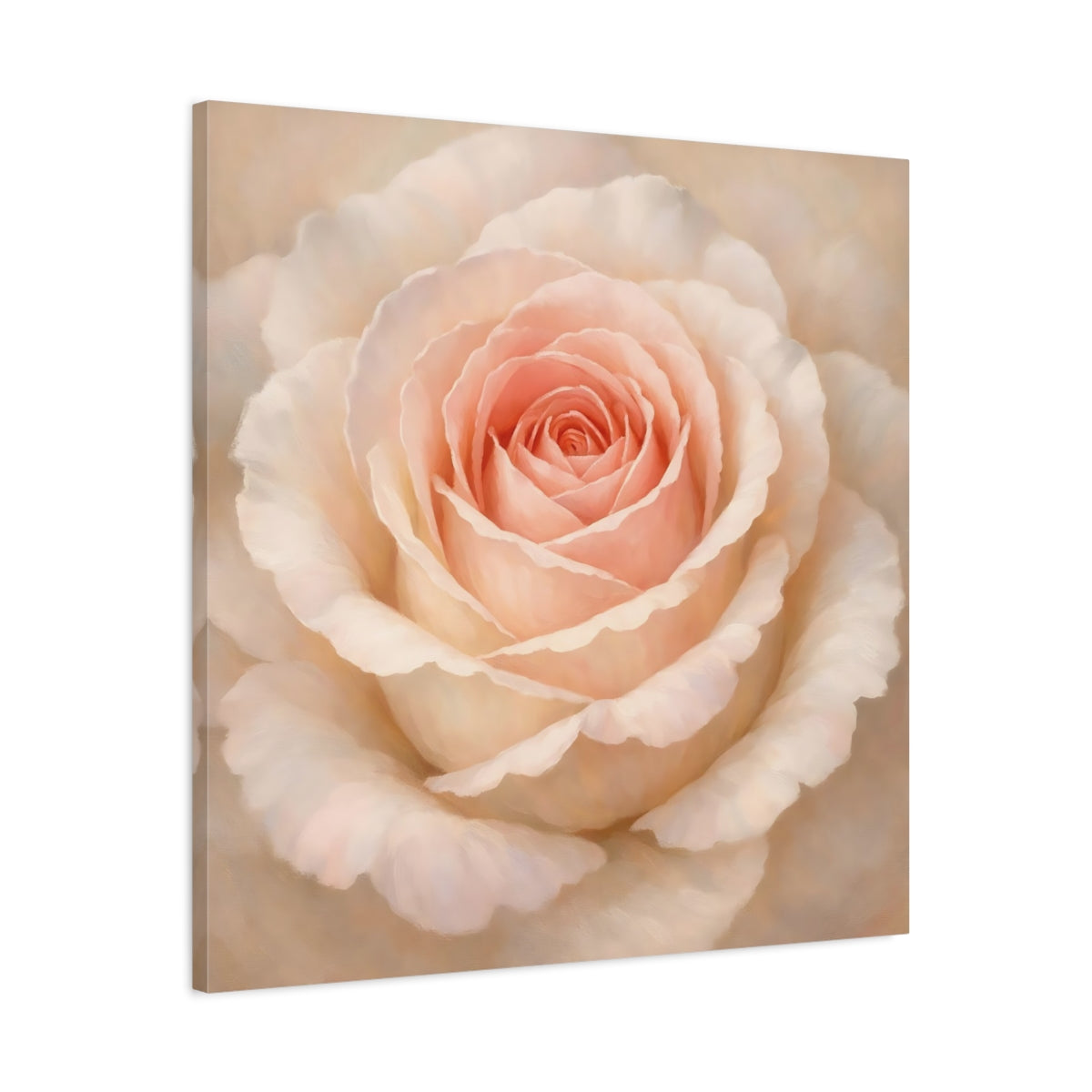 Side Mockup 3. Floral Pink Rose Pink Rose shown as stretched canvas wall art