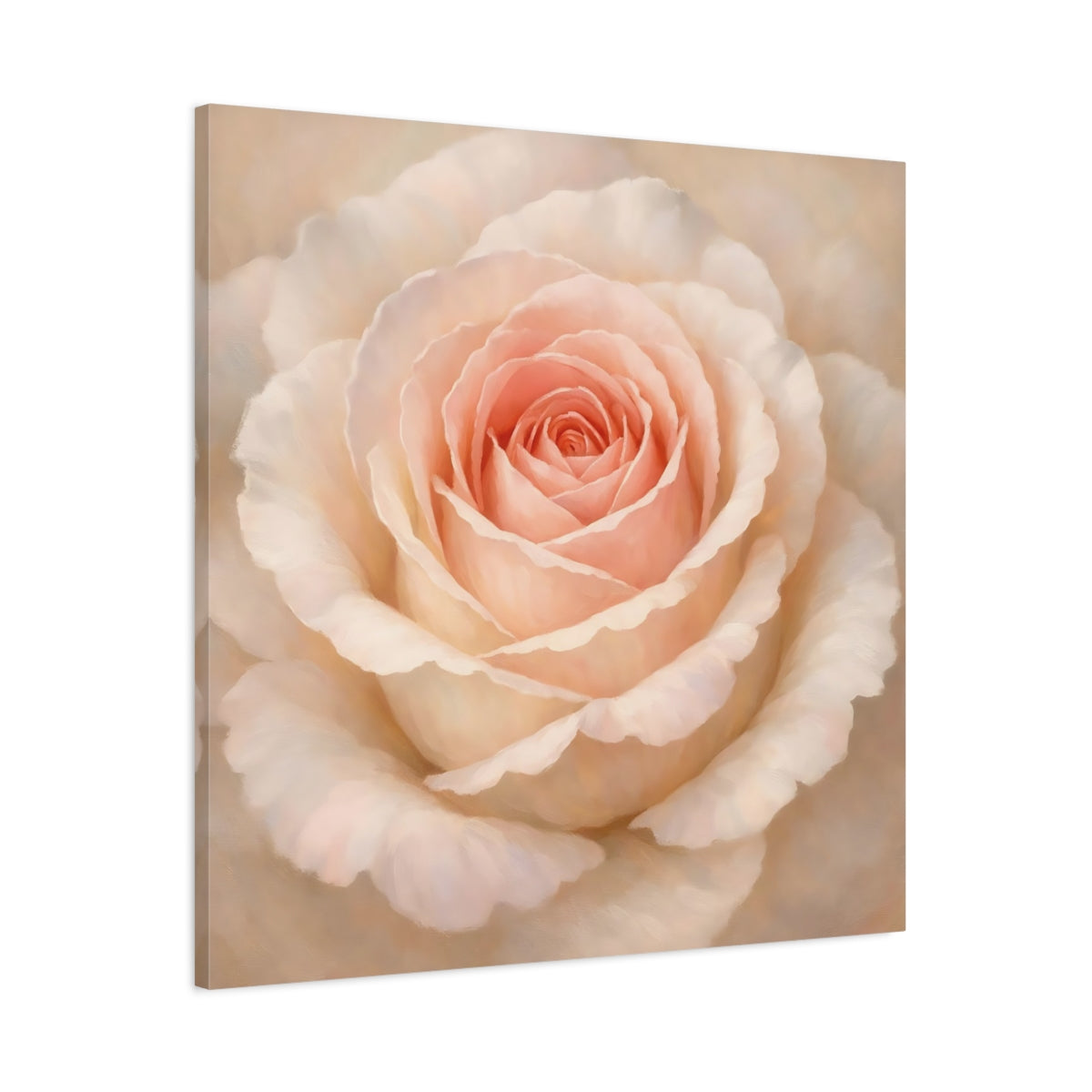 Side Mockup 2. Floral Pink Rose Pink Rose shown as stretched canvas wall art