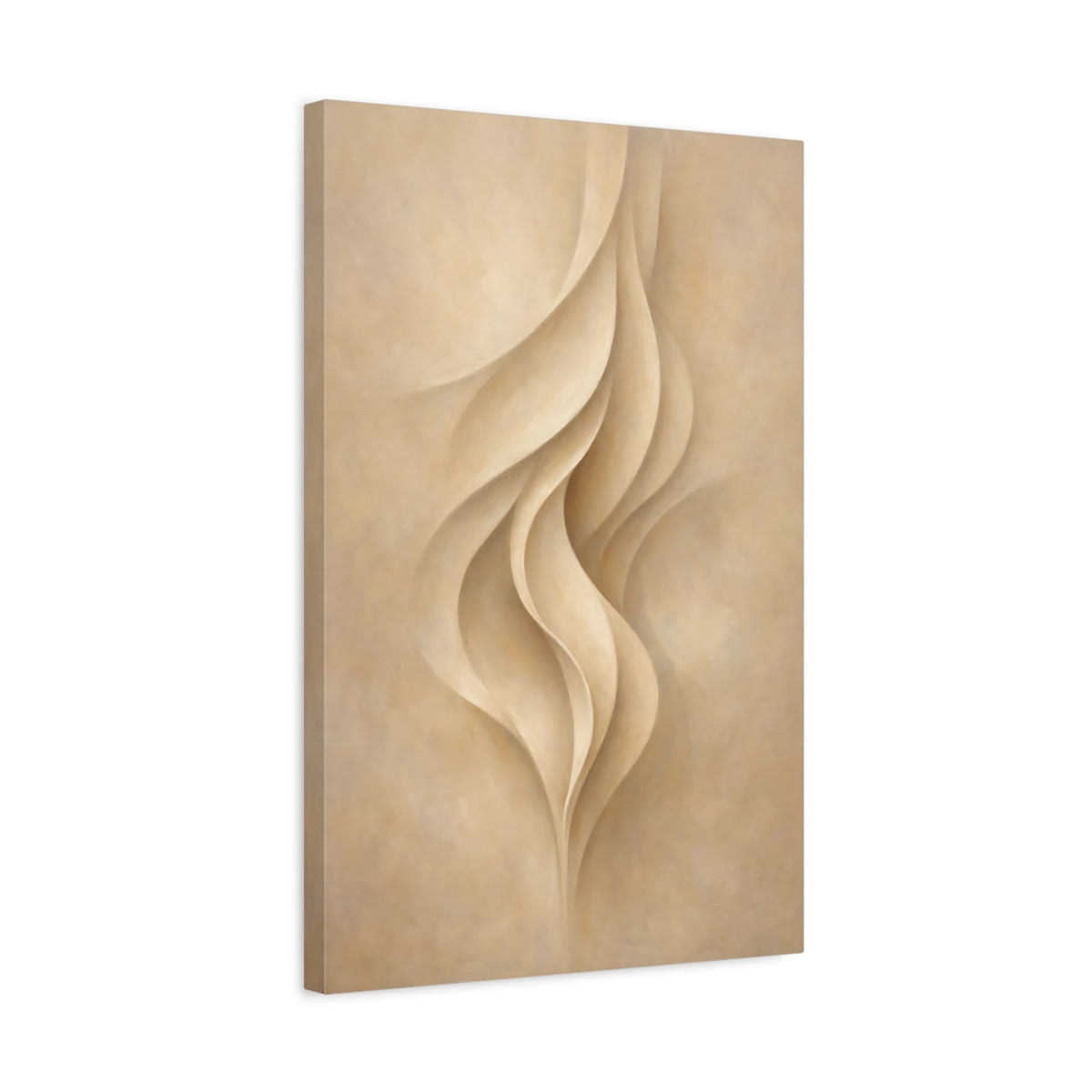 Side Mockup 3. Abstract Organic Curves Beige Abstract Curves shown as stretched canvas wall art