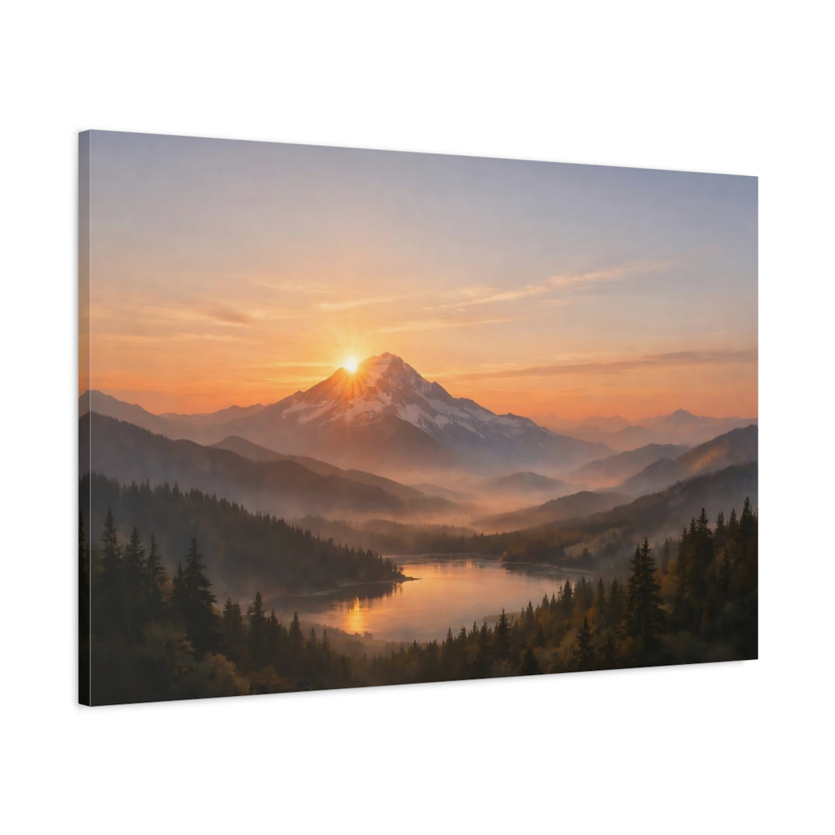Tableau Toile - Paysage Montagne Lever de Soleil Lac Nature
