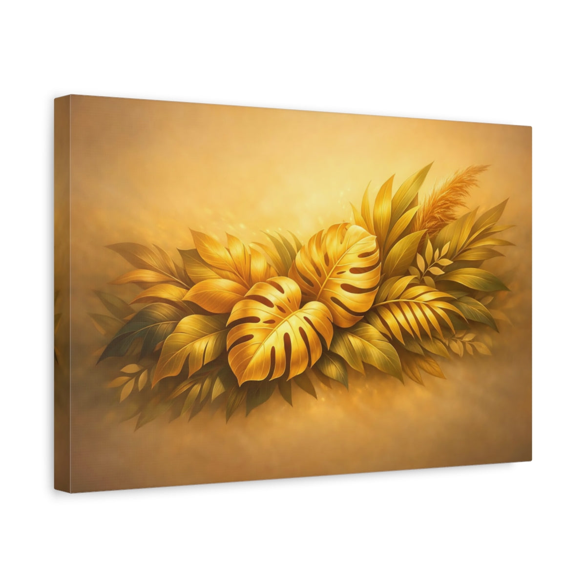 Golden Glow Botanical Leaves Tropical Nature - Canvas Wall Art Print