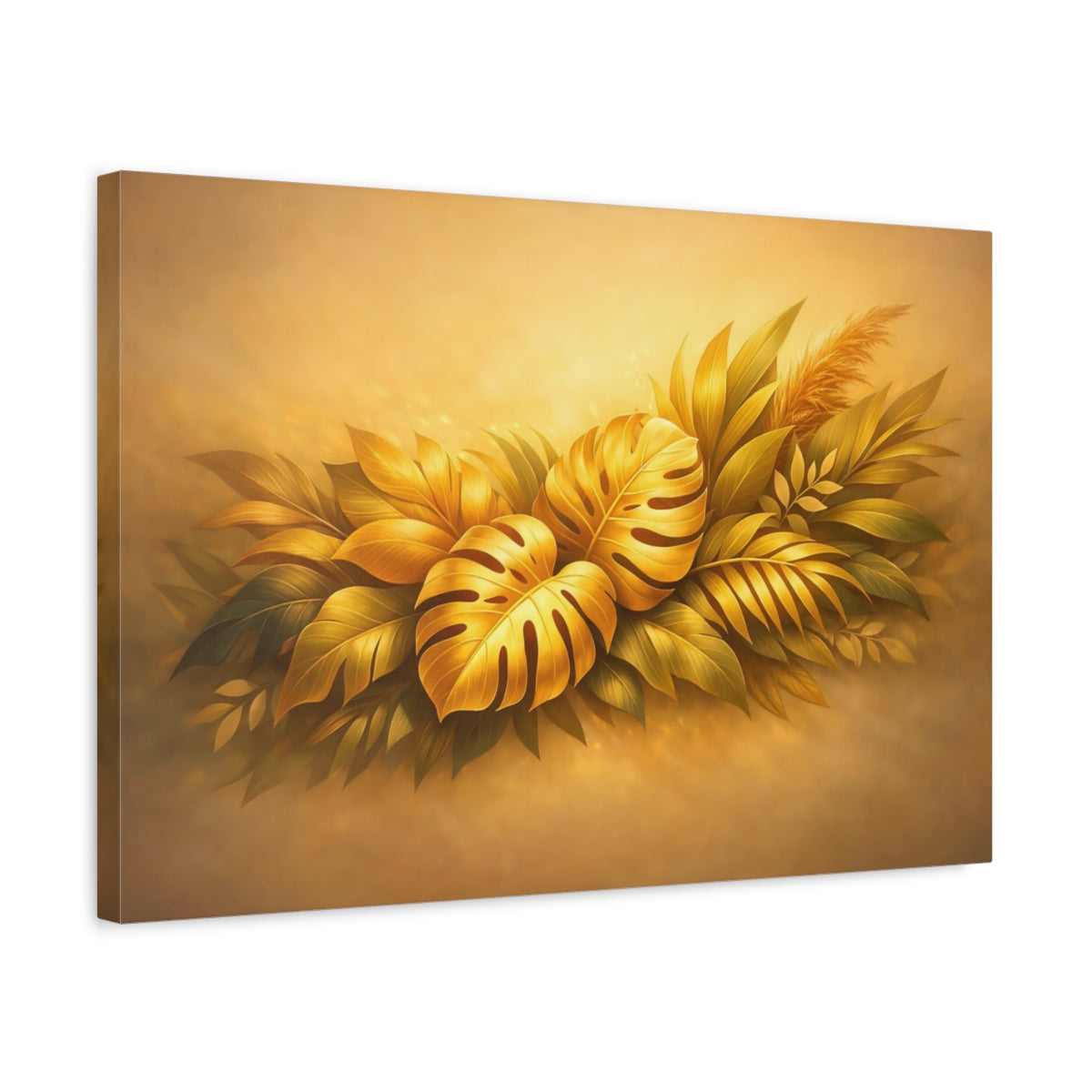 Golden Glow Botanical Leaves Tropical Nature - Canvas Wall Art Print