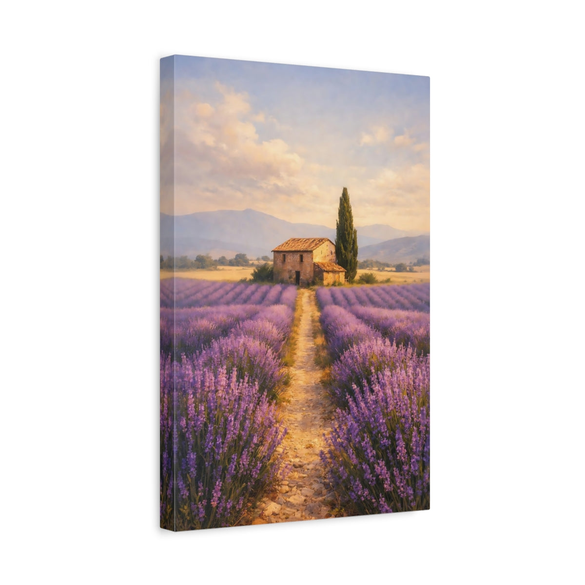 Side Mockup 4. Nature Lavender Field Purple Lavender Field shown as stretched canvas wall art