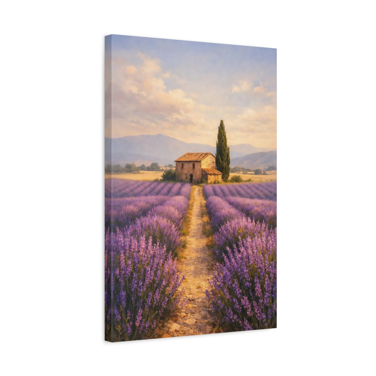 Side Mockup 3. Nature Lavender Field Purple Lavender Field shown as stretched canvas wall art