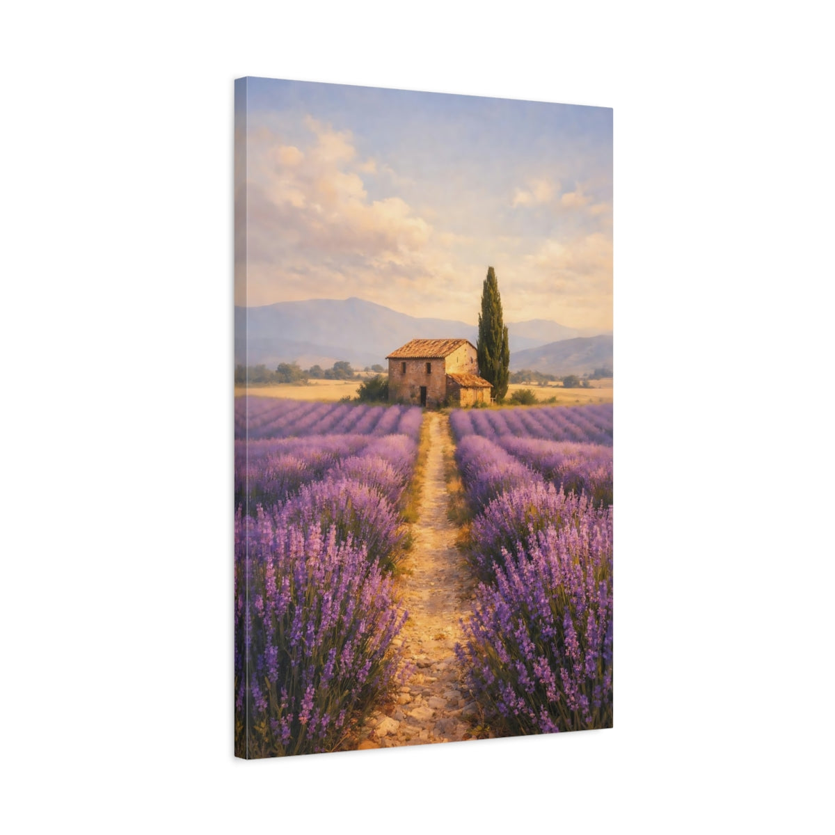 Side Mockup 2. Nature Lavender Field Purple Lavender Field shown as stretched canvas wall art
