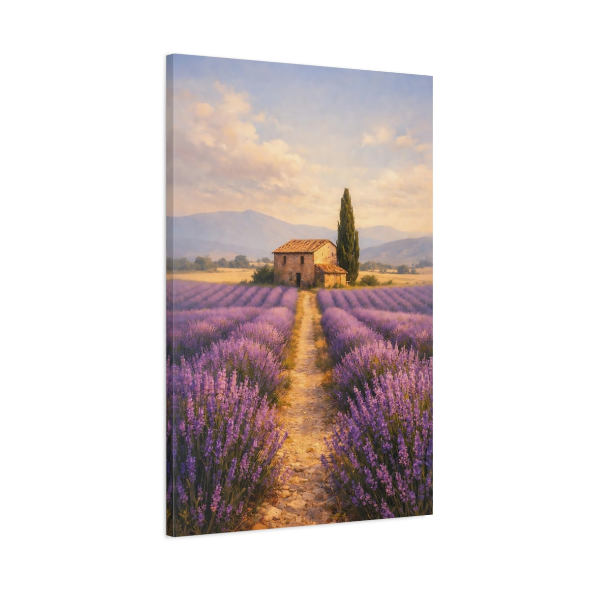 Side Mockup 1. Nature Lavender Field Purple Lavender Field shown as stretched canvas wall art