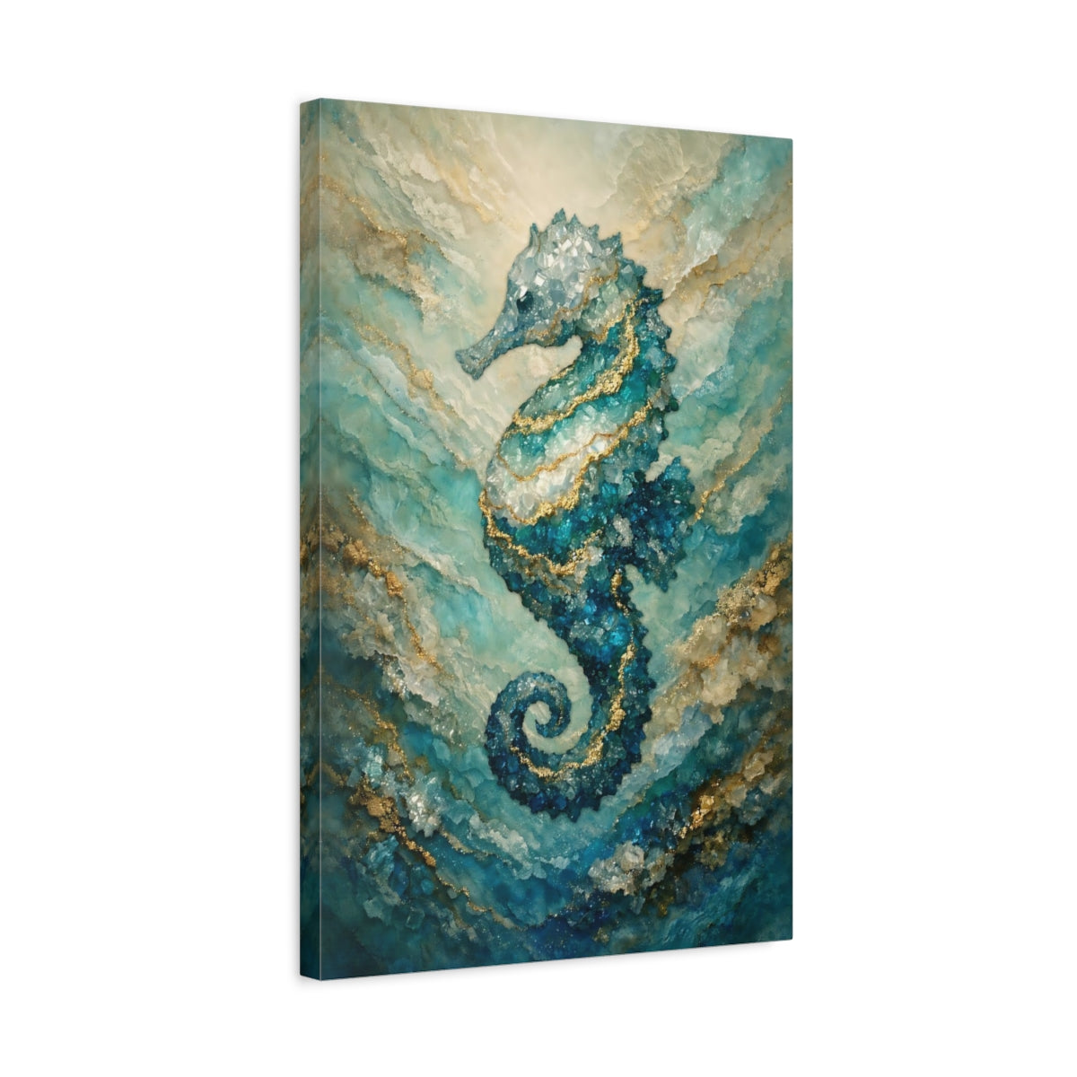 Nature Seahorse Blue Gold - Canvas Wall Art Print