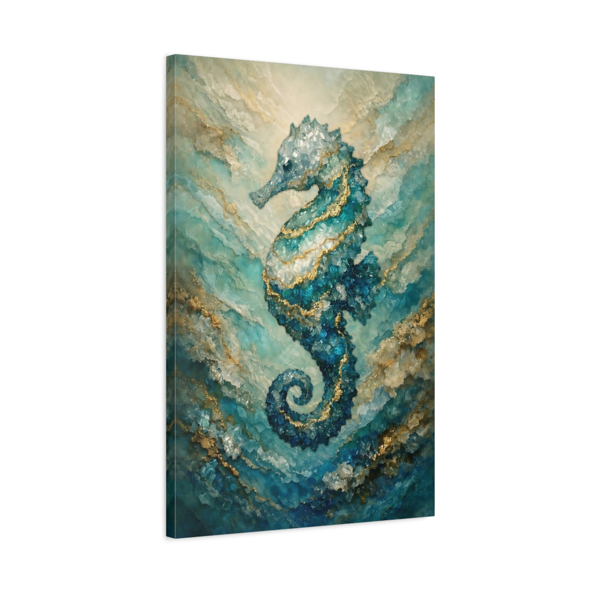 Nature Seahorse Blue Gold - Canvas Wall Art Print
