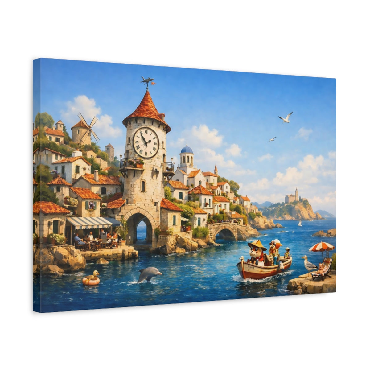 Fairytale Coastal Town Blue Village - Canvas Wall Art Print