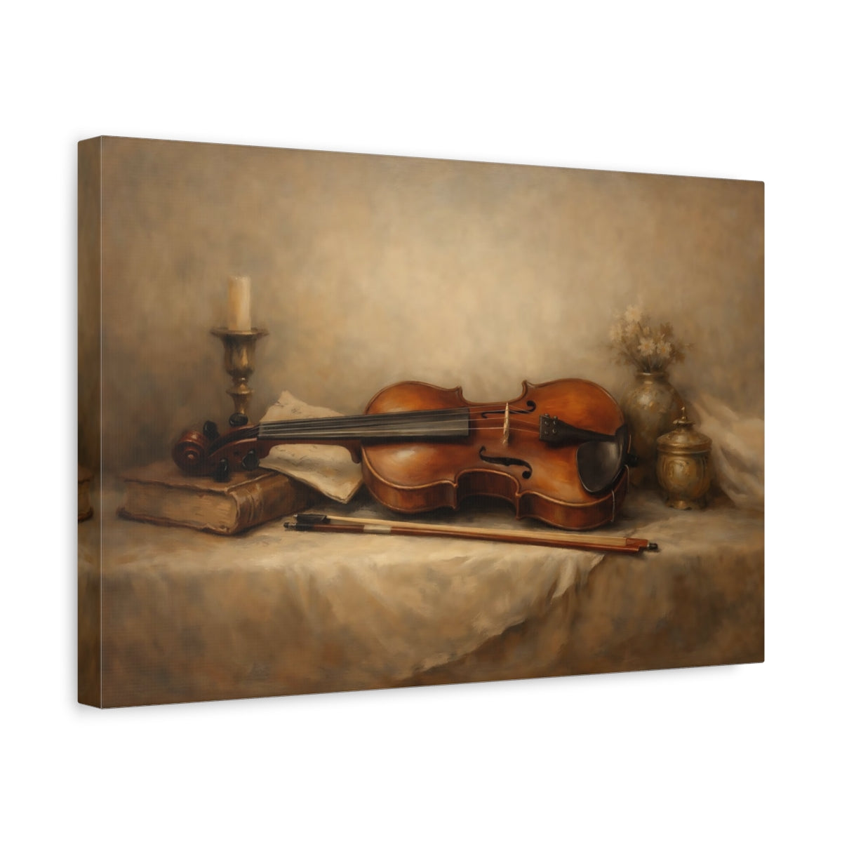 Side Mockup 4. Vintage Violin Brown Violin shown as stretched canvas wall art