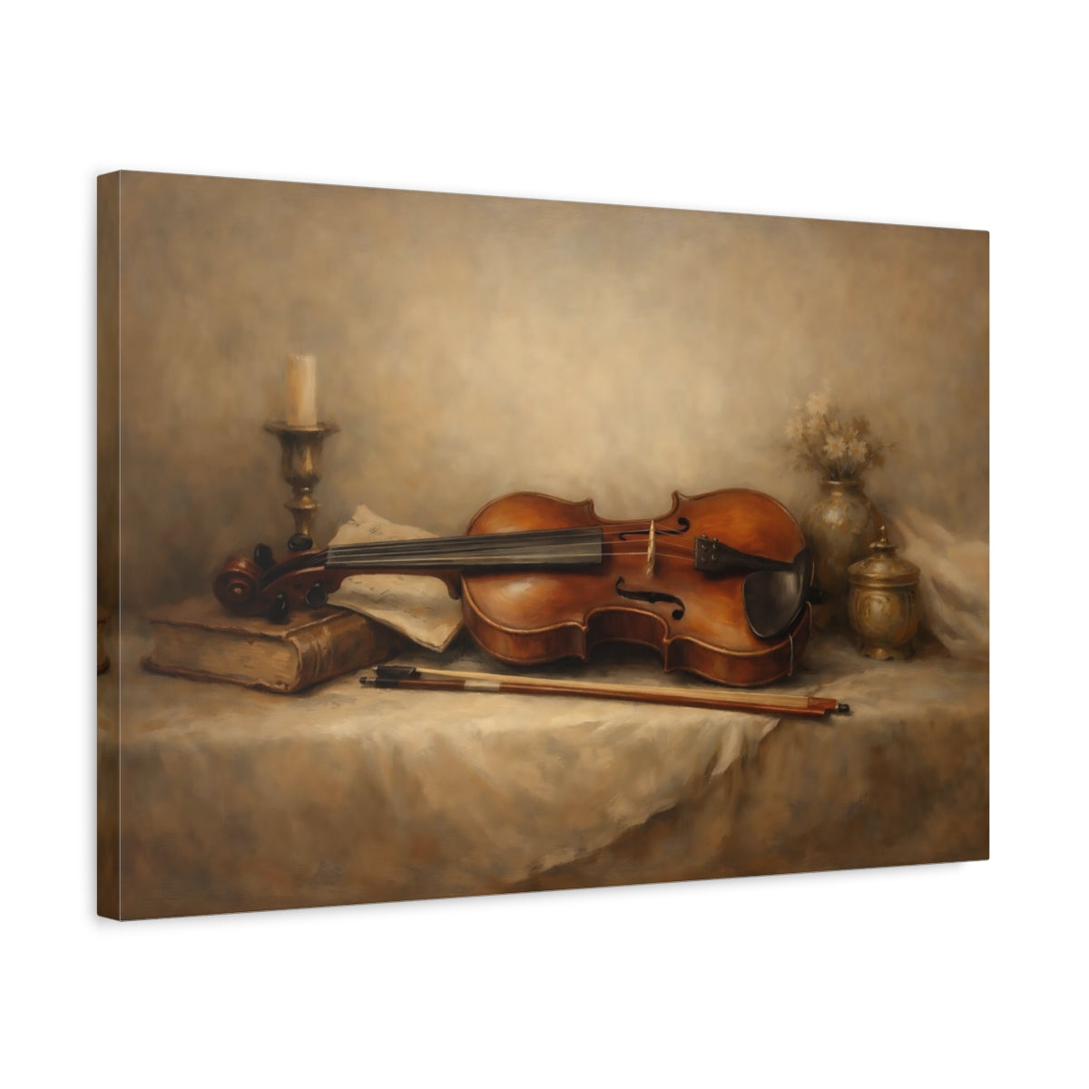 Side Mockup 3. Vintage Violin Brown Violin shown as stretched canvas wall art