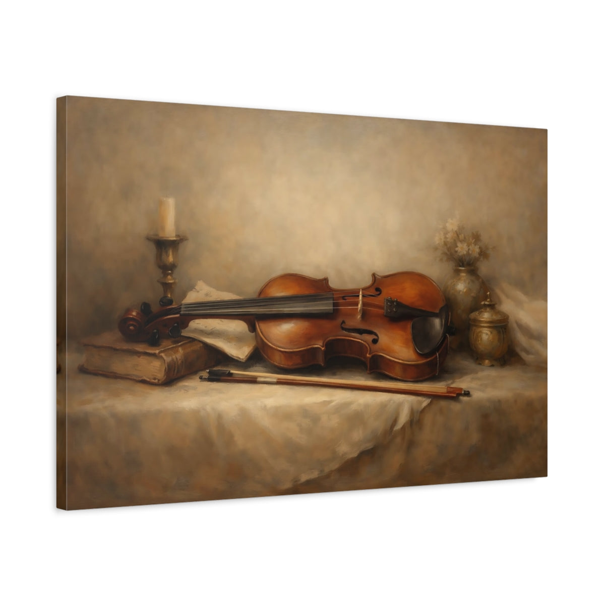 Side Mockup 2. Vintage Violin Brown Violin shown as stretched canvas wall art