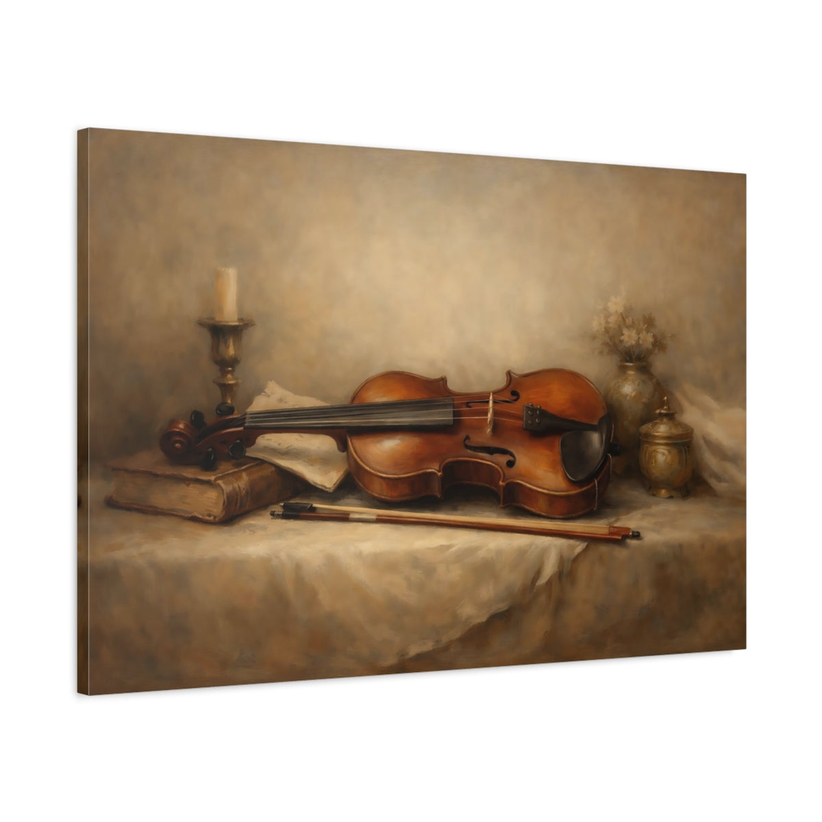 Side Mockup 1. Vintage Violin Brown Violin shown as stretched canvas wall art