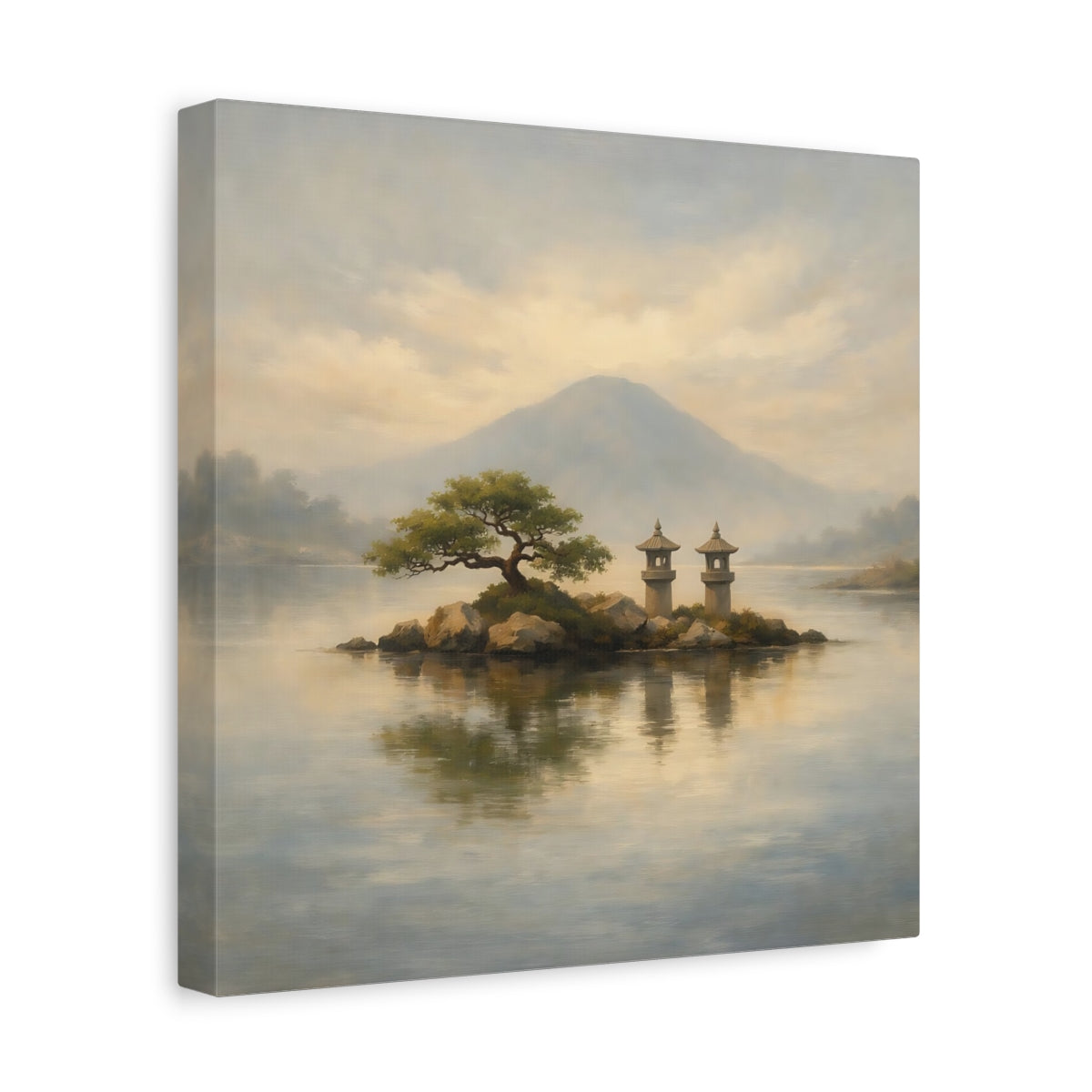 Side Mockup 8. Nature Island Lanterns Japanese Landscape shown as stretched canvas wall art