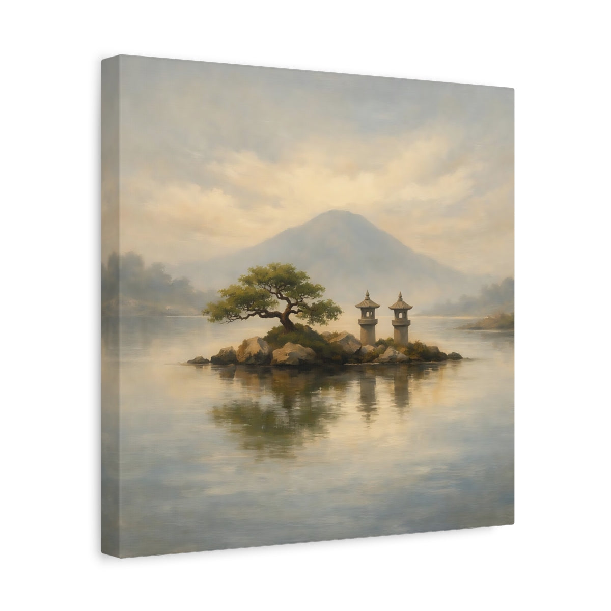 Side Mockup 7. Nature Island Lanterns Japanese Landscape shown as stretched canvas wall art