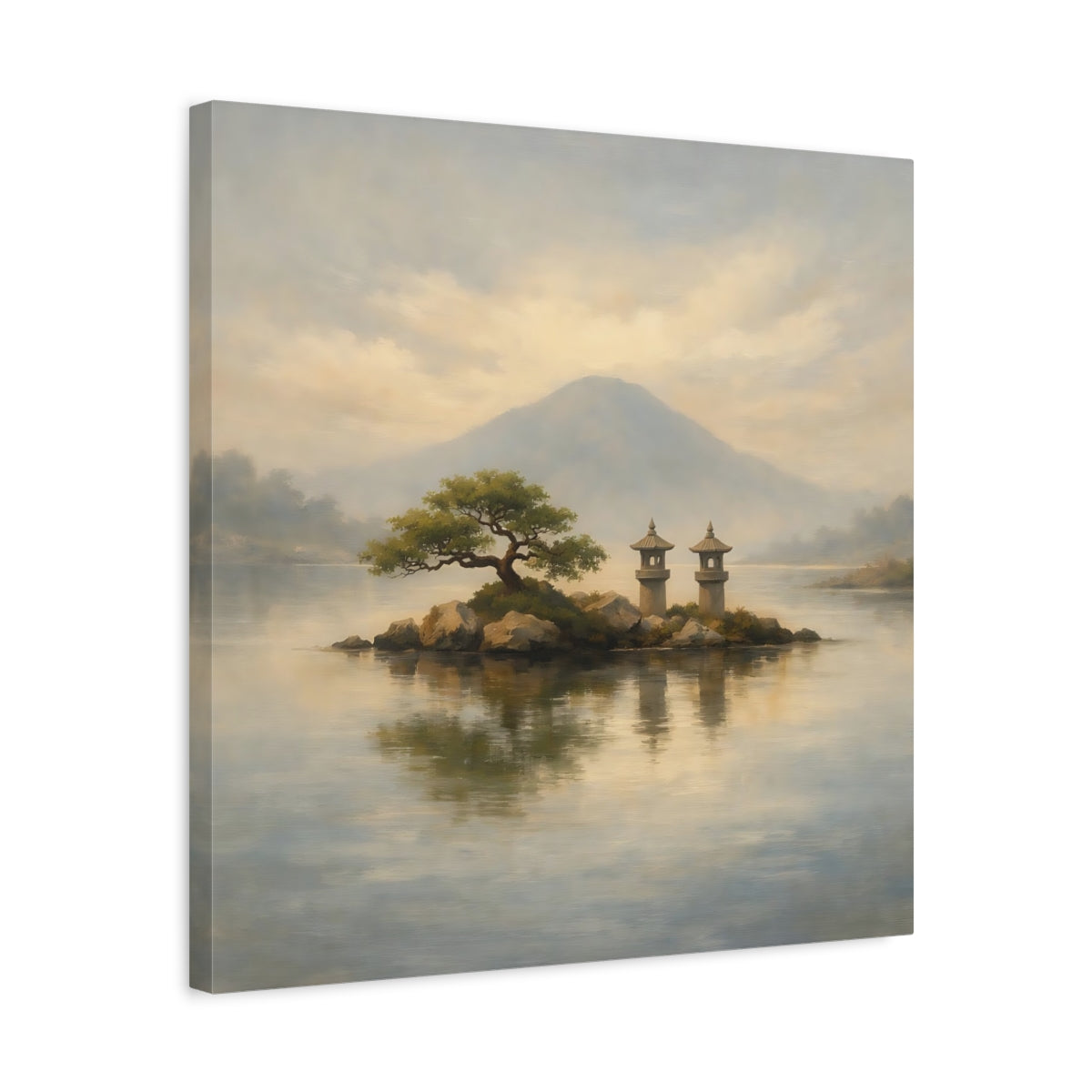 Side Mockup 5. Nature Island Lanterns Japanese Landscape shown as stretched canvas wall art
