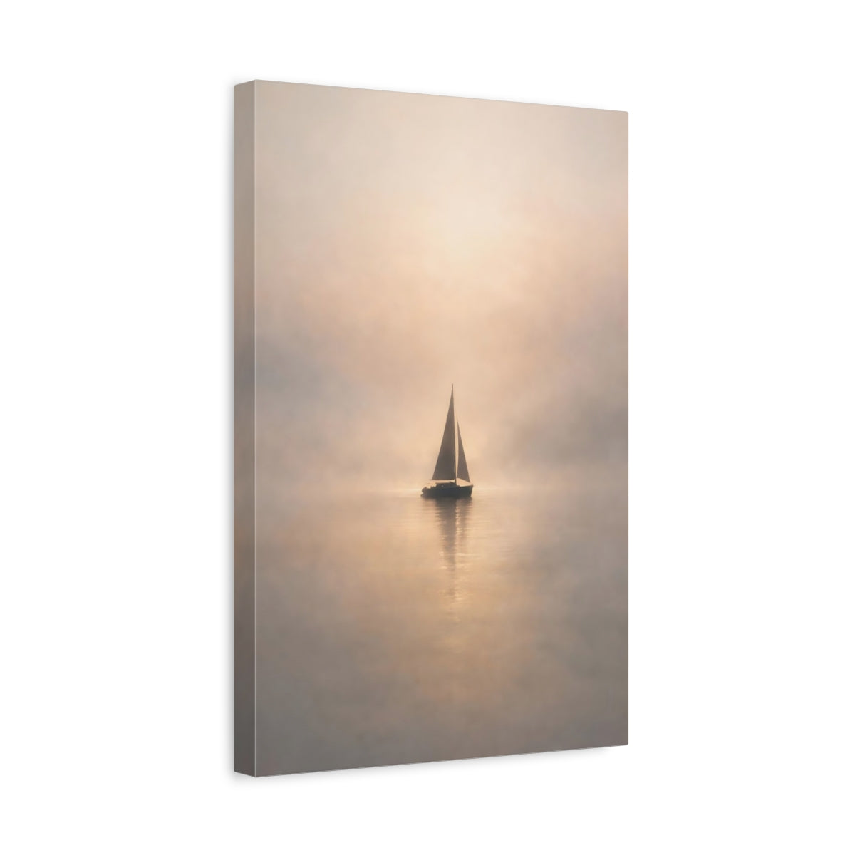 Side Mockup 4. Nature Sailboat Sailboat Mist shown as stretched canvas wall art