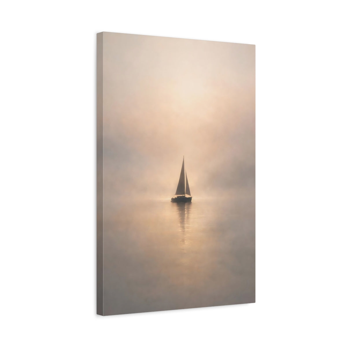 Side Mockup 3. Nature Sailboat Sailboat Mist shown as stretched canvas wall art