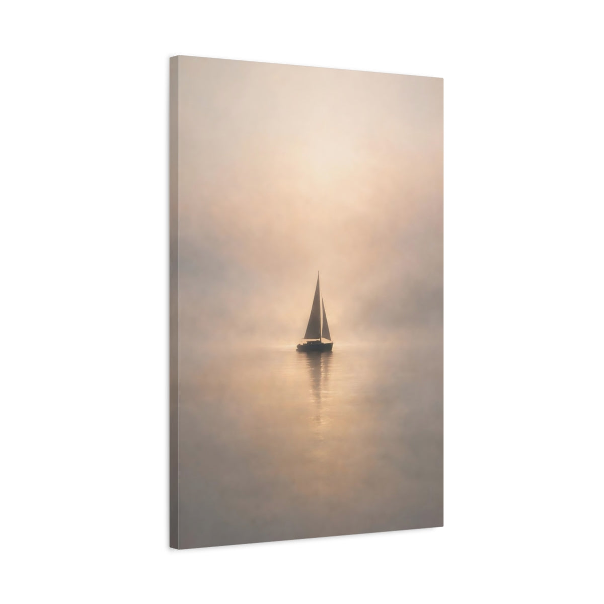 Side Mockup 2. Nature Sailboat Sailboat Mist shown as stretched canvas wall art