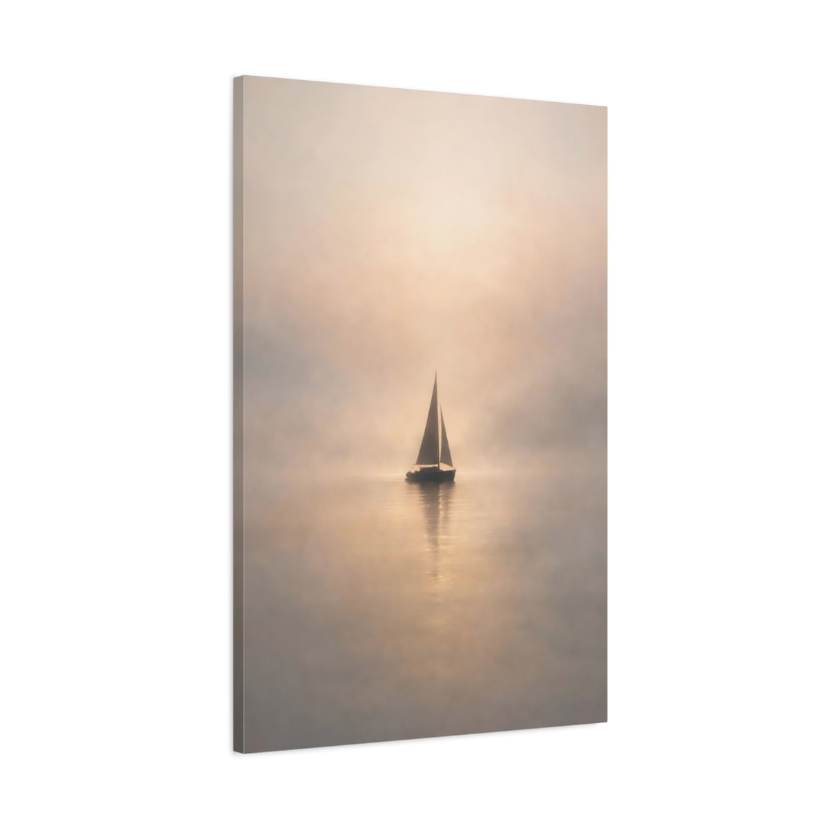 Side Mockup 1. Nature Sailboat Sailboat Mist shown as stretched canvas wall art