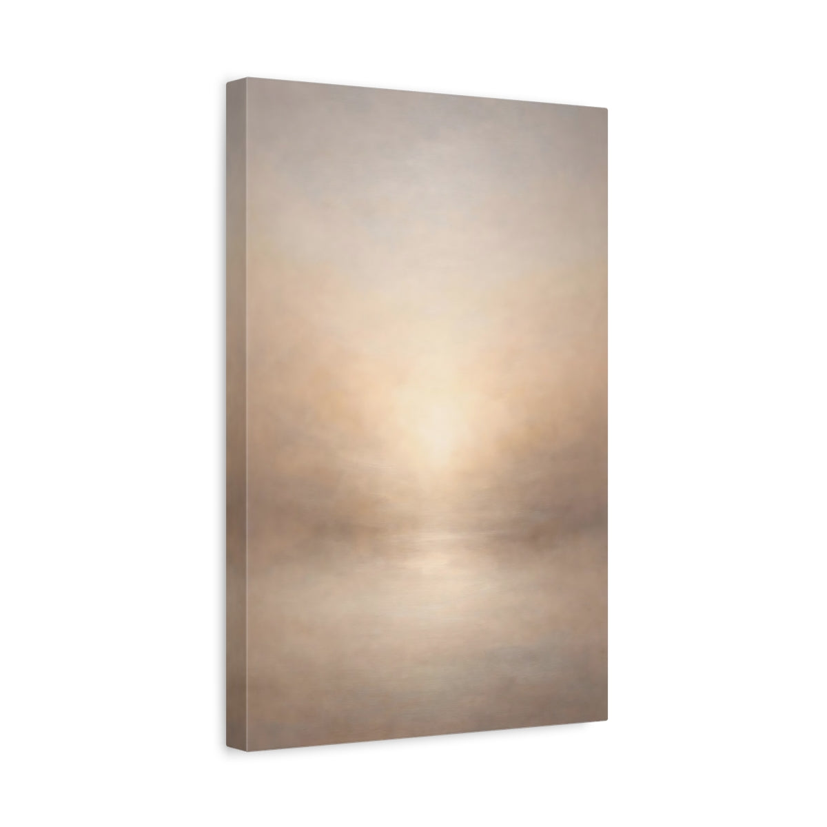 Side Mockup 4. Abstract Misty Horizon Misty Beige shown as stretched canvas wall art