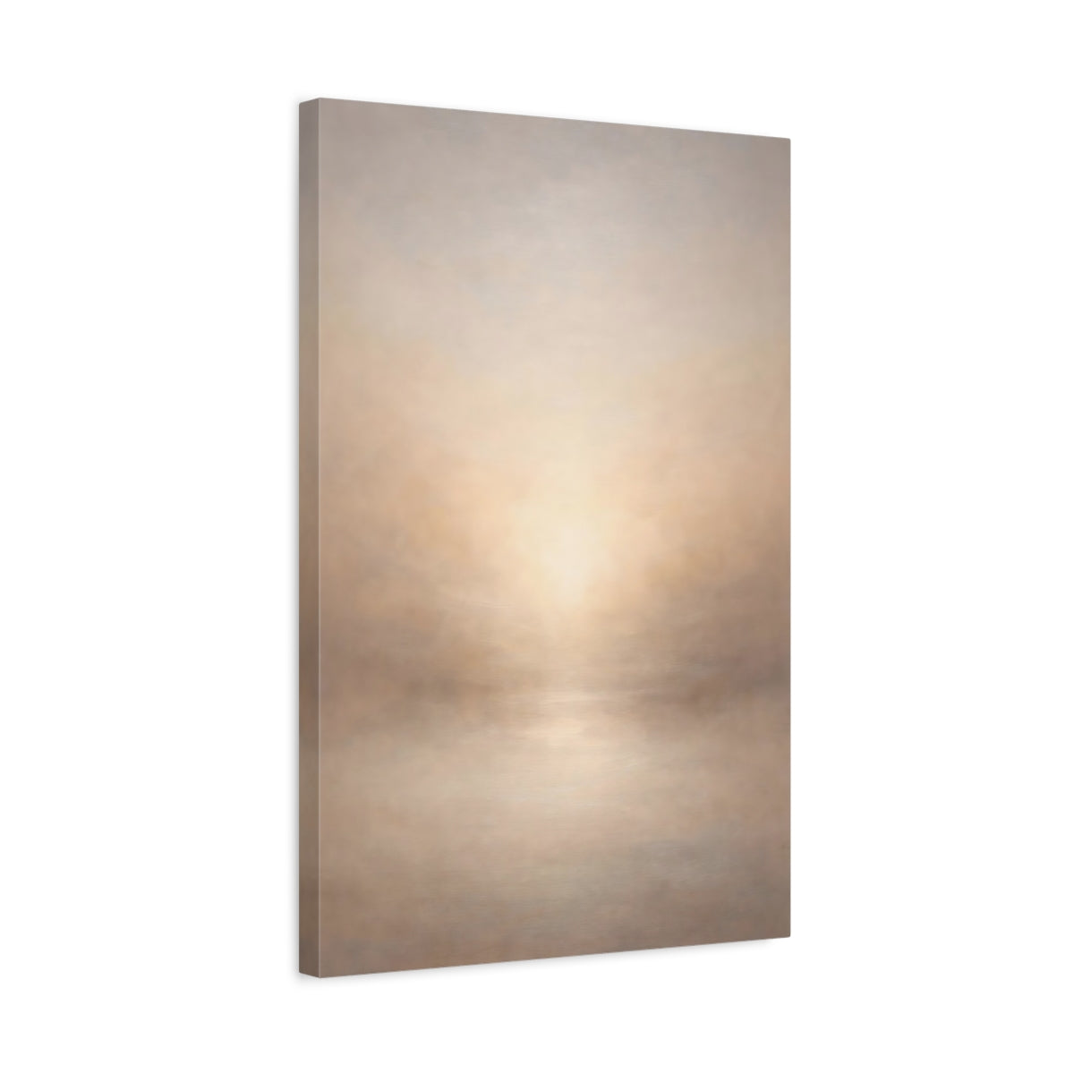 Side Mockup 3. Abstract Misty Horizon Misty Beige shown as stretched canvas wall art