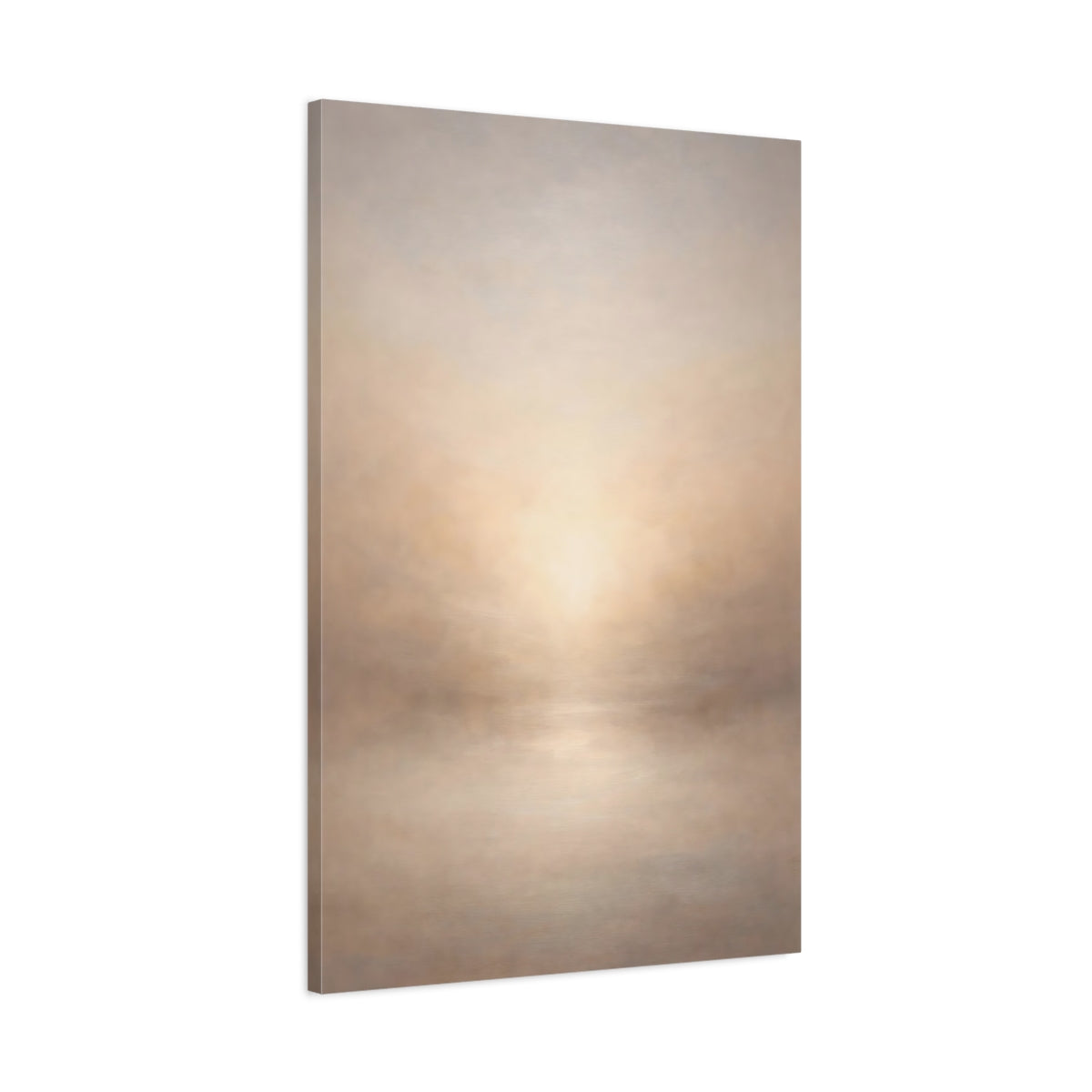 Side Mockup 1. Abstract Misty Horizon Misty Beige shown as stretched canvas wall art