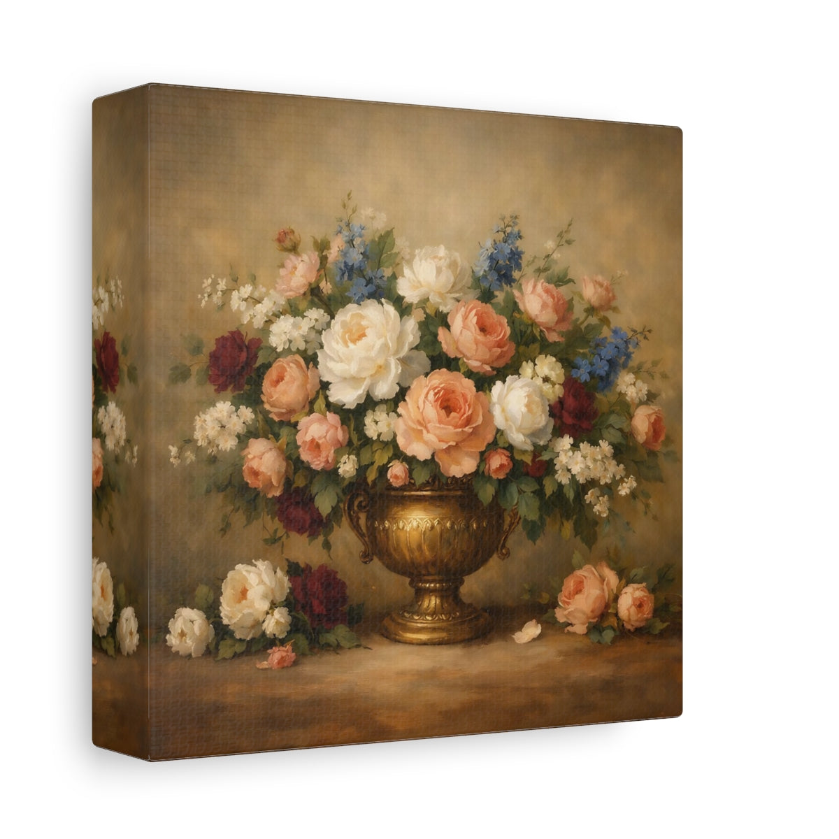 Side Mockup 1. Floral Floral Bouquet Vintage Floral Still Life shown as stretched canvas wall art