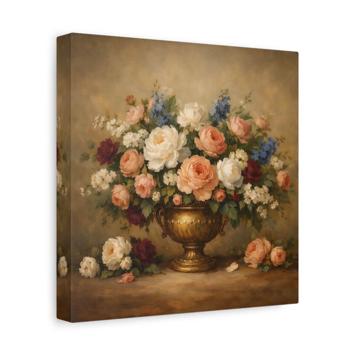 Side Mockup 9. Floral Floral Bouquet Vintage Floral Still Life shown as stretched canvas wall art