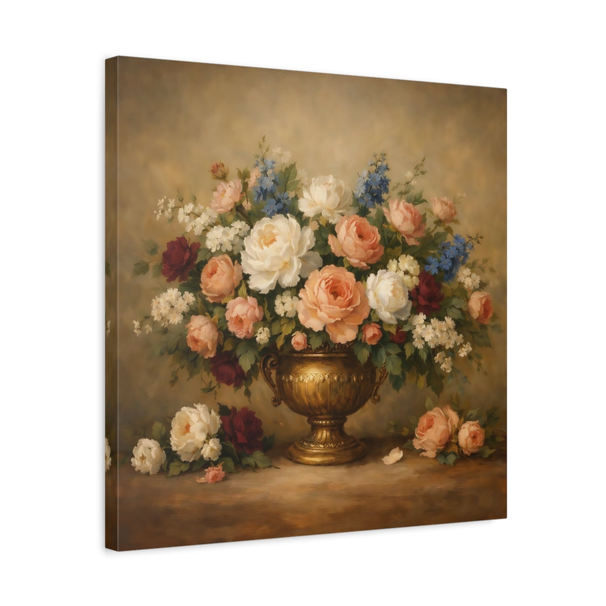 Side Mockup 5. Floral Floral Bouquet Vintage Floral Still Life shown as stretched canvas wall art