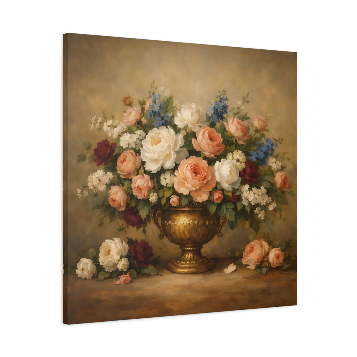 Side Mockup 3. Floral Floral Bouquet Vintage Floral Still Life shown as stretched canvas wall art