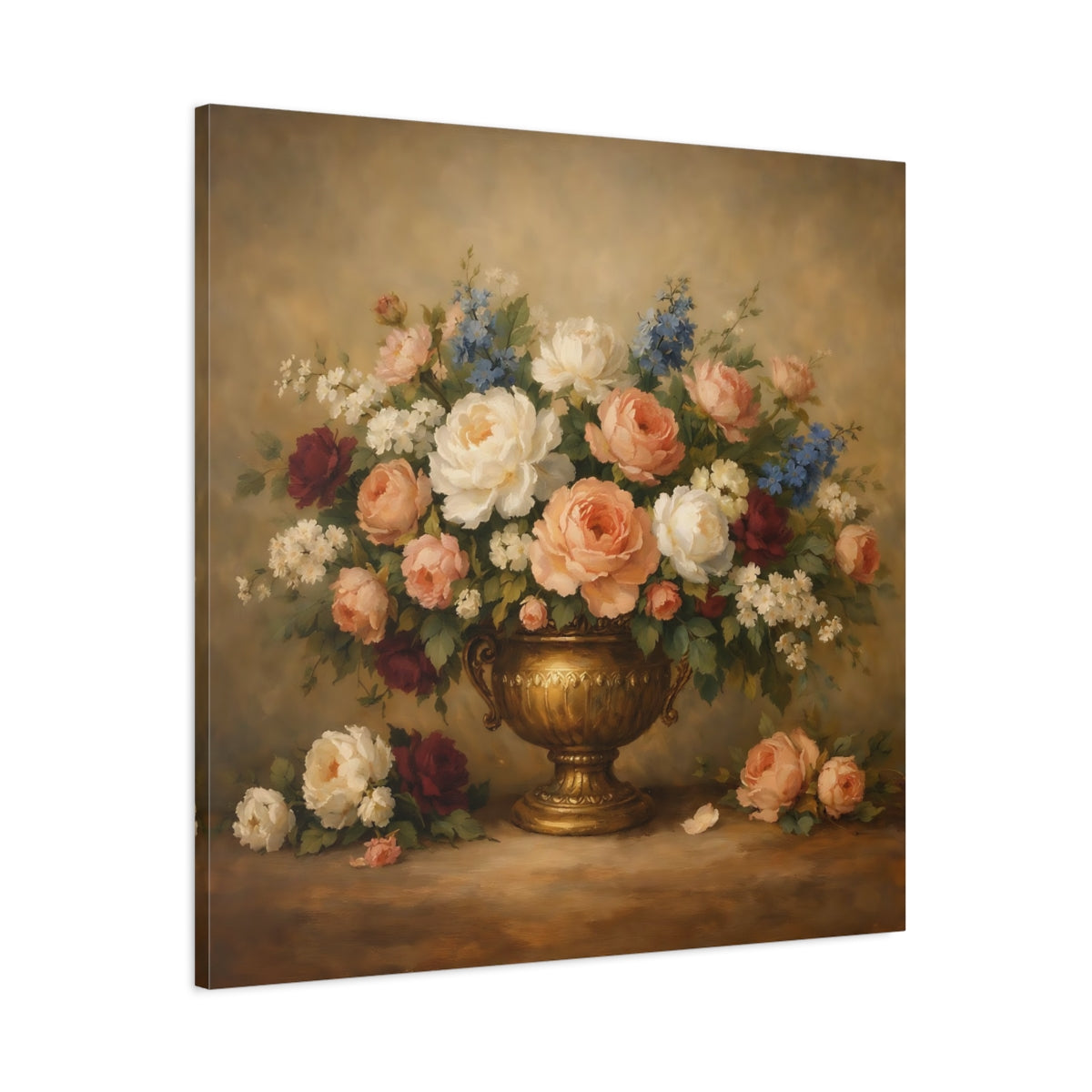 Side Mockup 2. Floral Floral Bouquet Vintage Floral Still Life shown as stretched canvas wall art