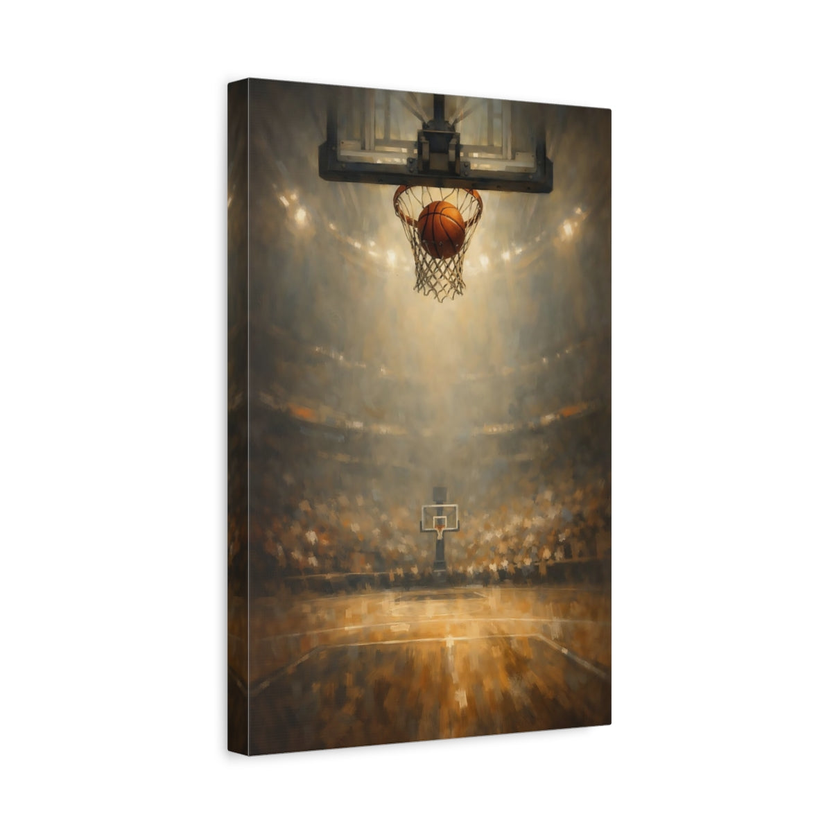 Side Mockup 4. Sports Basketball Shot Basketball Game Art shown as stretched canvas wall art