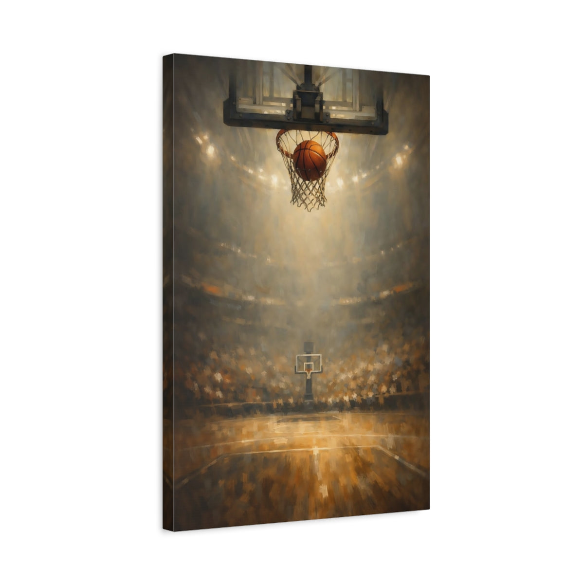 Side Mockup 3. Sports Basketball Shot Basketball Game Art shown as stretched canvas wall art