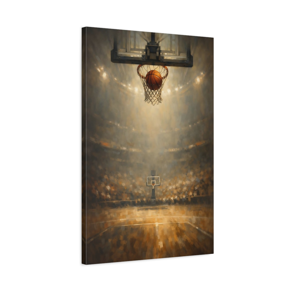 Side Mockup 2. Sports Basketball Shot Basketball Game Art shown as stretched canvas wall art