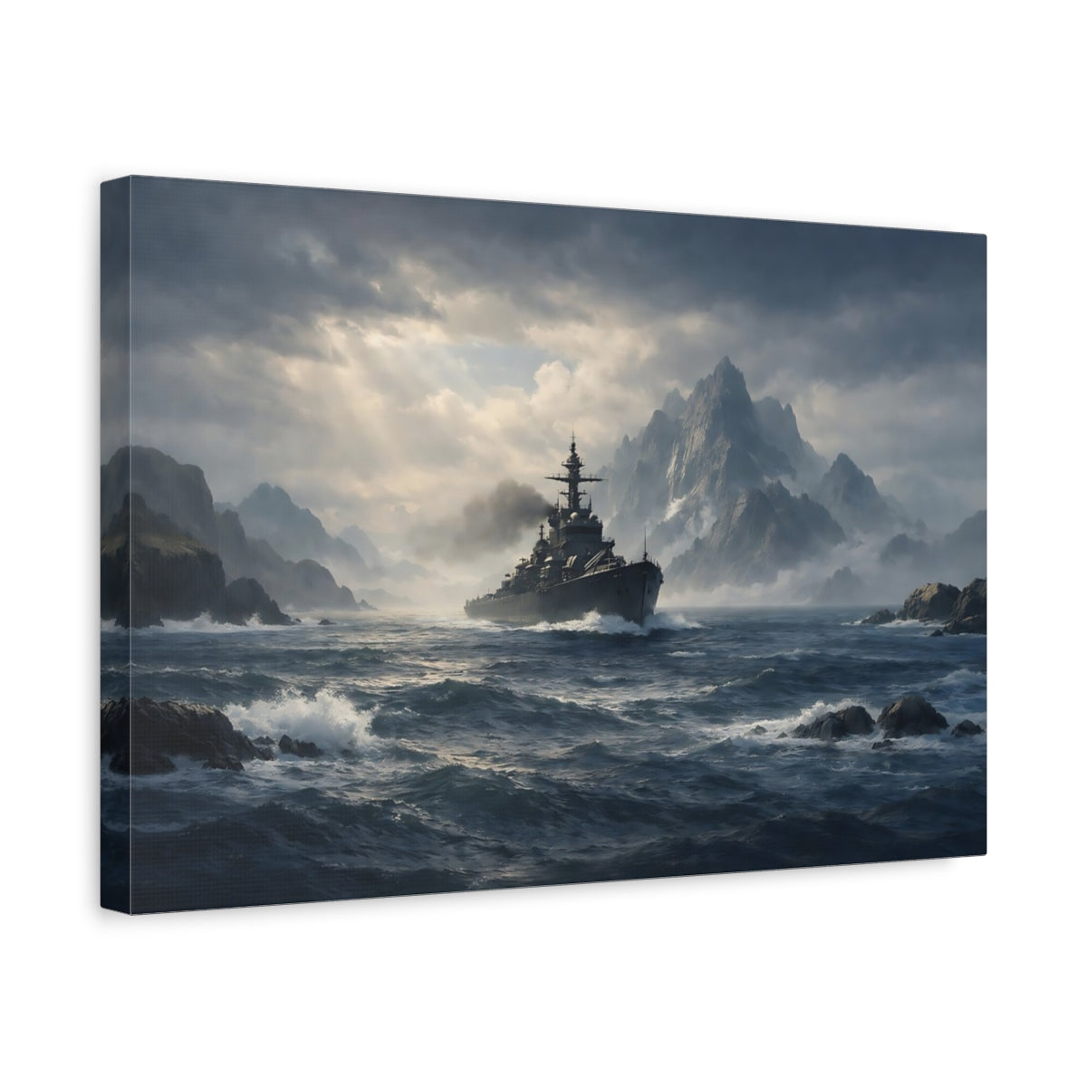 Nature Seascape Navy Battleship - Canvas Wall Art Print