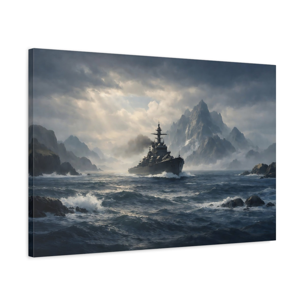 Nature Seascape Navy Battleship - Canvas Wall Art Print