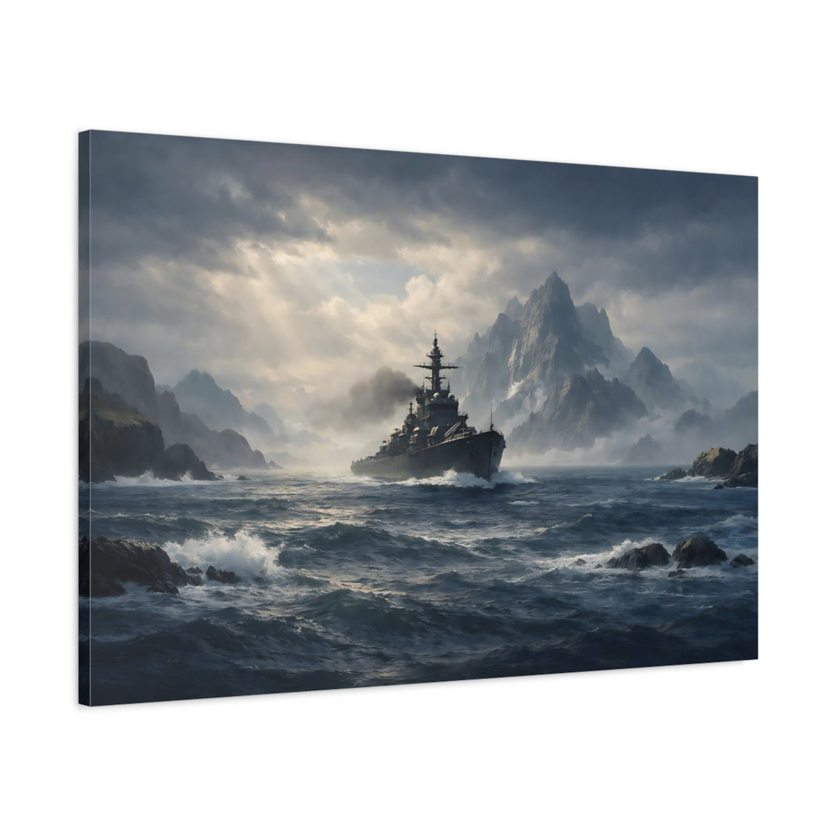 Nature Seascape Navy Battleship - Canvas Wall Art Print